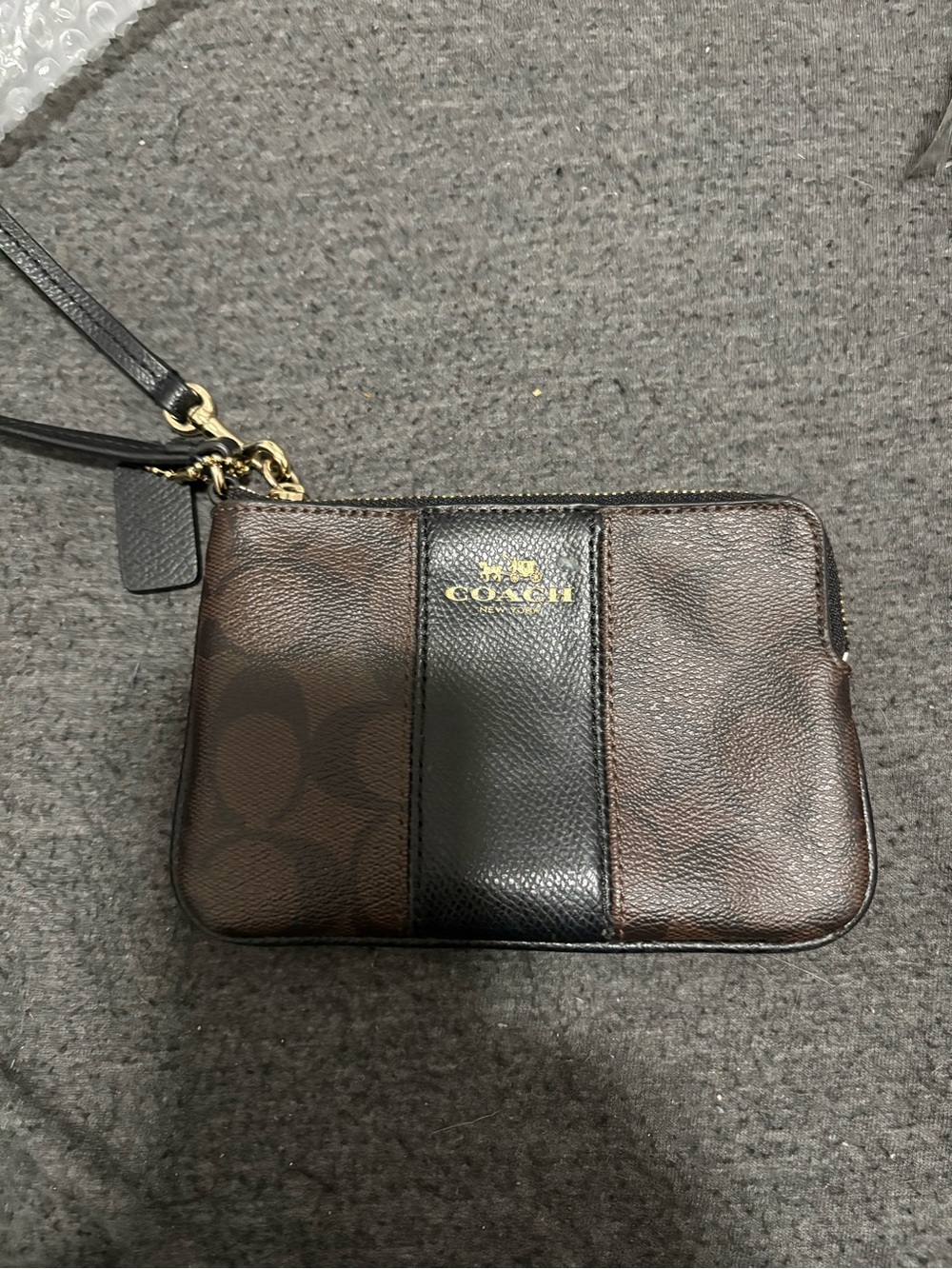 Coach Brown and Black Leather Signature Wristlet
